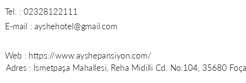 Ayshe Pansiyon telefon numaralar, faks, e-mail, posta adresi ve iletiim bilgileri